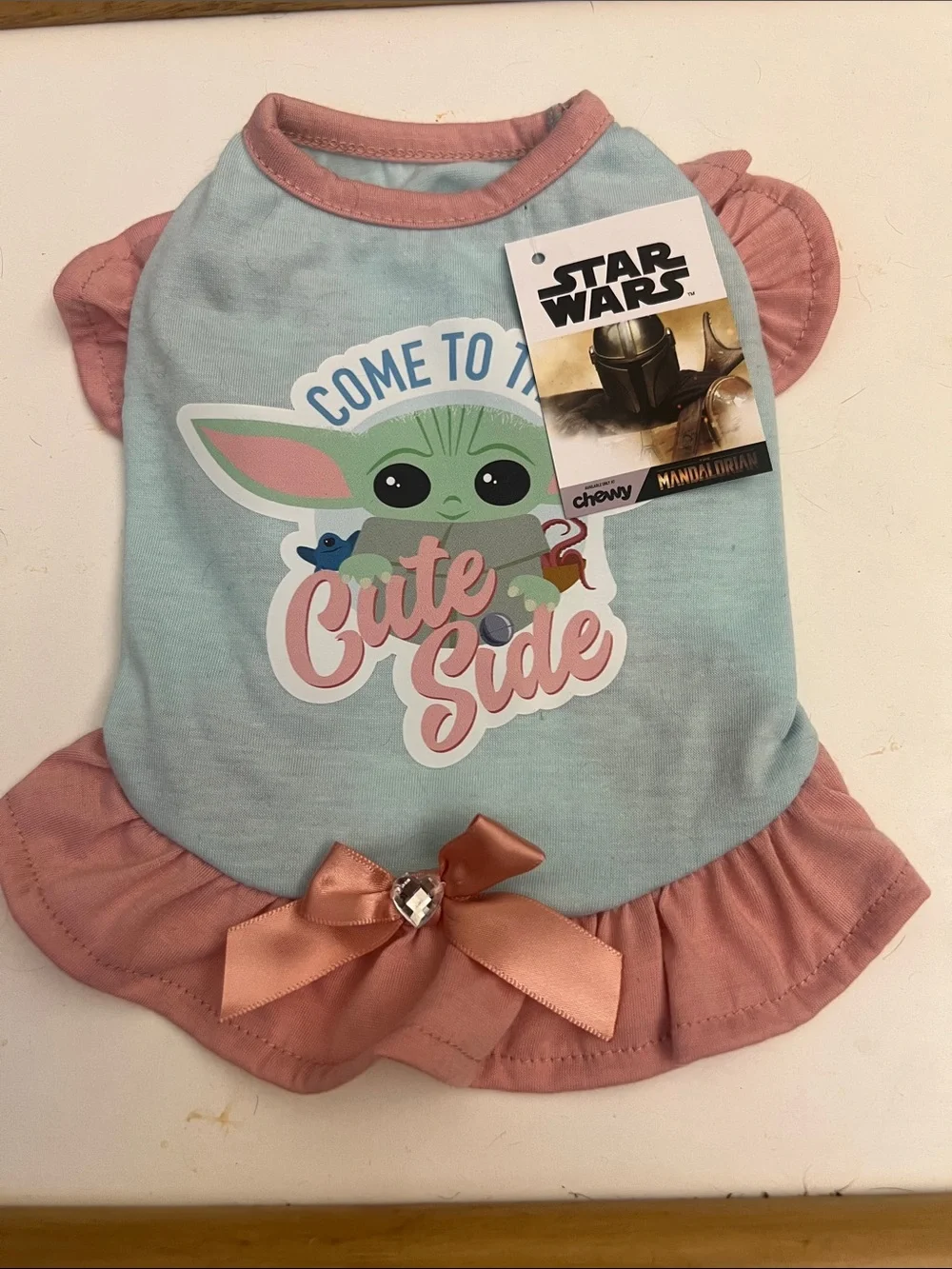 Star Wars Baby Yoda 'Cute Side' Dress - Light Blue & Pink